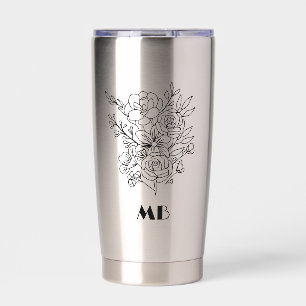 Benutzerdefiniertes Monogramm floral schwarz einfa Thermobecher