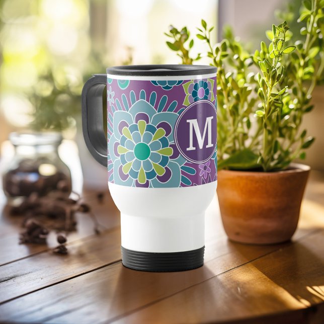 Benutzerdefiniertes Monogramm für Funky Colorful F Reisebecher (Personalized travel mug - add photos and text or customize completely)