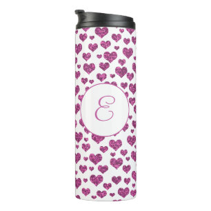 Benutzerdefiniertes Monogramm für rosa Glitzer Her Thermosbecher