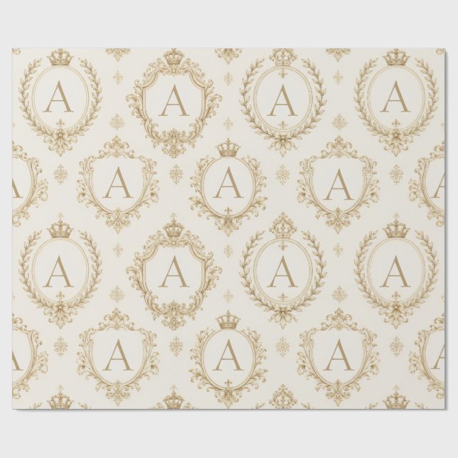 Benutzerdefiniertes Monogramm Gold Royal Barock Lu Geschenkpapier (Flach)