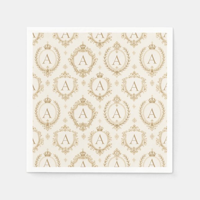 Benutzerdefiniertes Monogramm Gold Royal Barock Lu Serviette (Vorderseite)