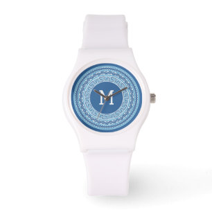 Benutzerdefiniertes Monogramm griechisches Muster Armbanduhr