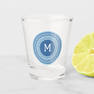Benutzerdefiniertes Monogramm griechisches Muster Schnapsglas