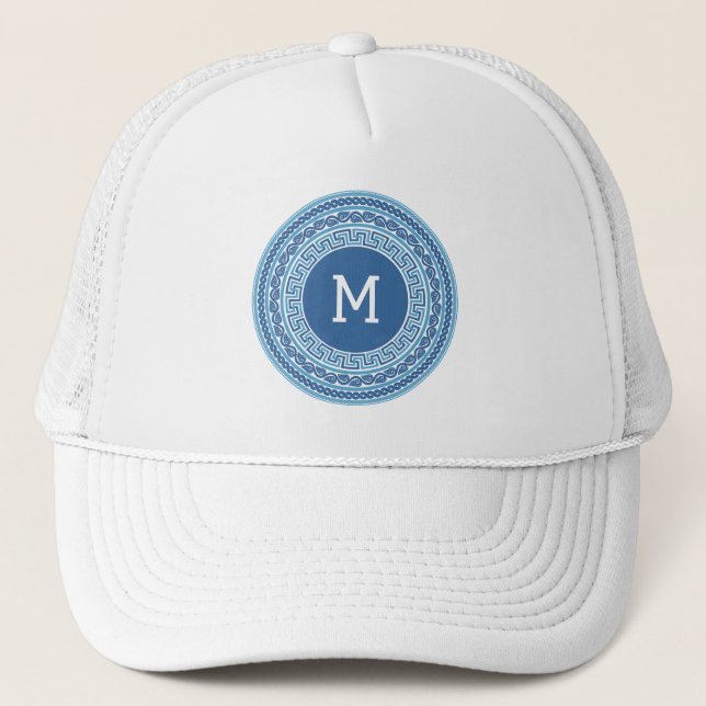 Benutzerdefiniertes Monogramm griechisches Muster Truckerkappe (Vorderseite)