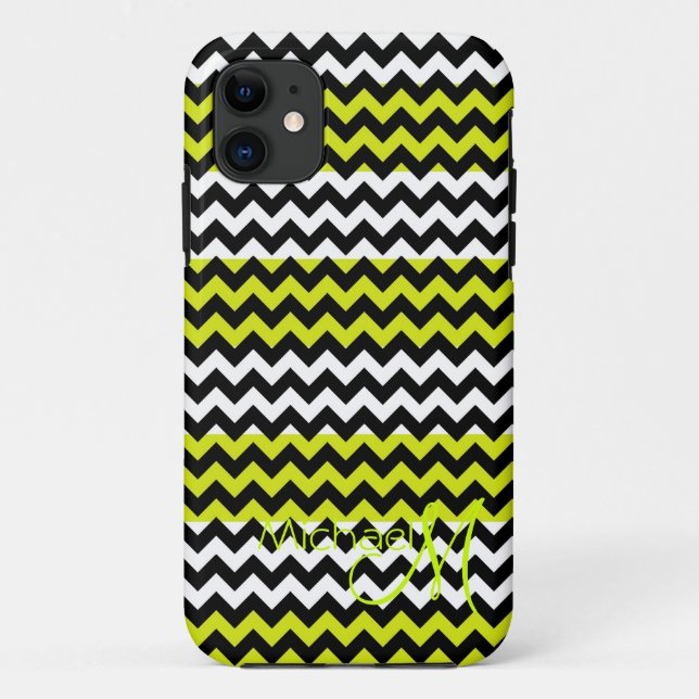 Benutzerdefiniertes Monogramm Grün Weiß Chevron Zi Case-Mate iPhone Hülle (Rückseite)