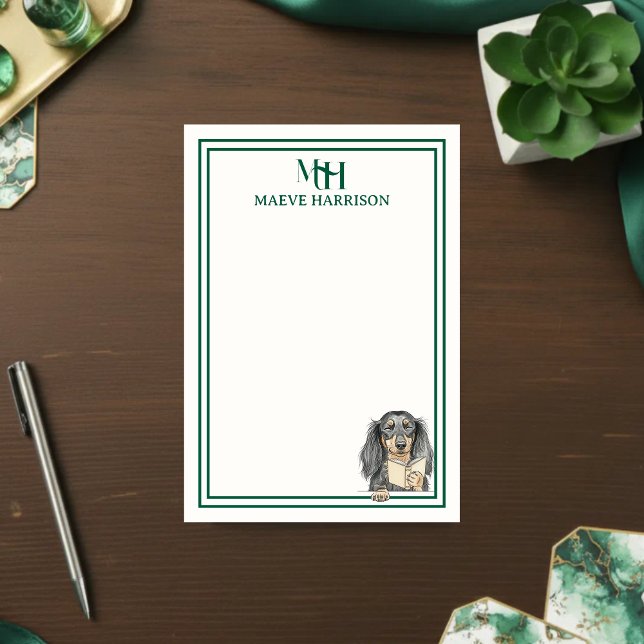 Benutzerdefiniertes Monogramm handgezeichneter Dac Post-it Klebezettel (Gift custom stationery to the dog lover in your life! )
