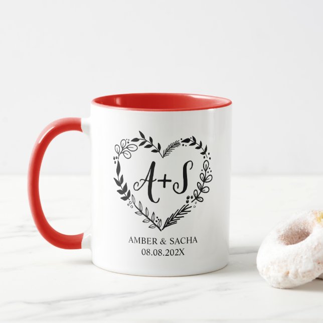 Benutzerdefiniertes Monogramm-Hochzeitslogo mit He Tasse (Mit Donut)