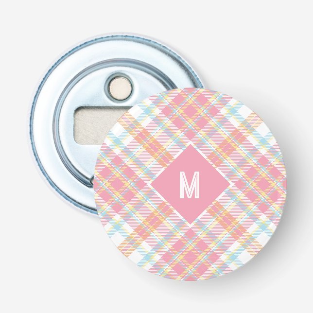 Benutzerdefiniertes Monogramm Kariert / Tartan Mus Flaschenöffner (Vorderseite)