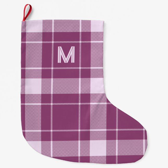 Benutzerdefiniertes Monogramm Kariert / Tartan Mus Großer Weihnachtsstrumpf (Vorderseite)