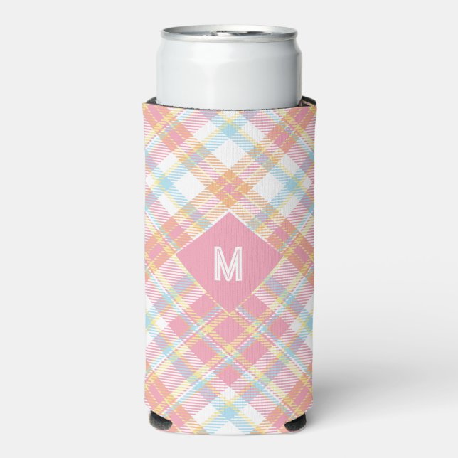 Benutzerdefiniertes Monogramm Kariert / Tartan Mus Selters Dosenkühler (Seltzer Vorderseite)
