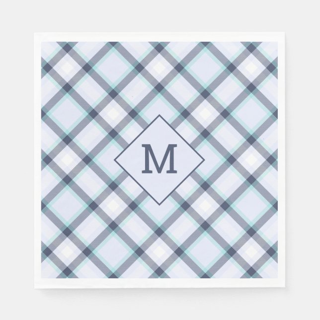 Benutzerdefiniertes Monogramm Kariert / Tartan Mus Serviette (Vorderseite)