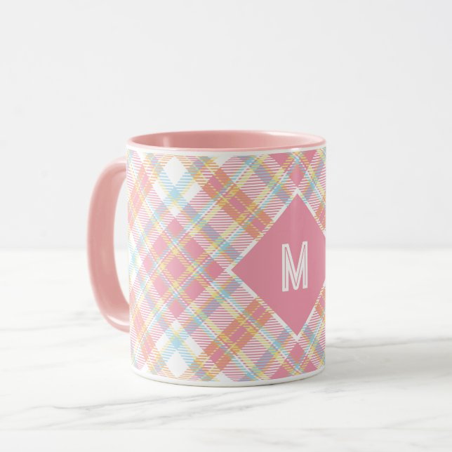 Benutzerdefiniertes Monogramm Kariert / Tartan Mus Tasse (Vorderseite Links)