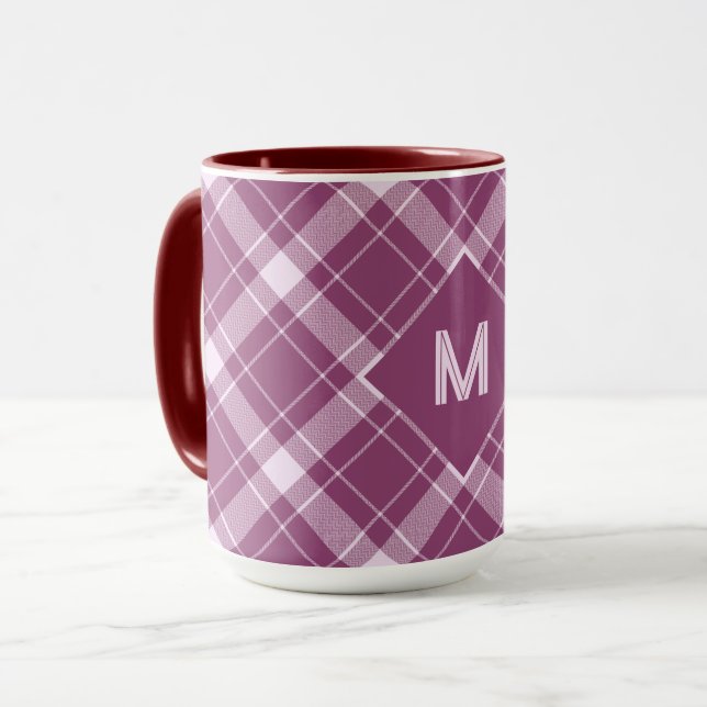 Benutzerdefiniertes Monogramm Kariert / Tartan Mus Tasse (Vorderseite Links)