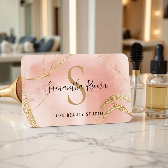 Benutzerdefiniertes Monogramm-Label in Rosa und Go (Monogram Label in Gold Marble)