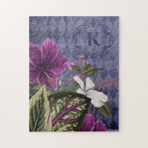 Benutzerdefiniertes Monogramm Lila Blumen Puzzle