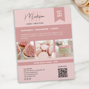 Benutzerdefiniertes Monogramm-Logo Bäckerei Pink F Flyer