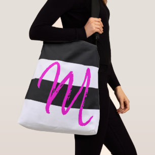 Benutzerdefiniertes Monogramm M Streifen Muster Sc Tragetaschen Mit Langen Trägern