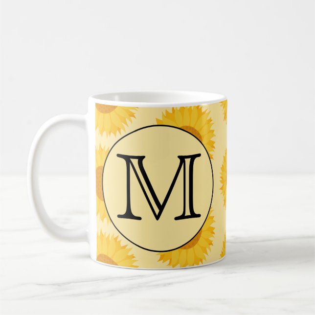 Benutzerdefiniertes Monogramm mit gelben Sonnenblu Kaffeetasse (Links)