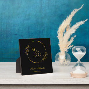 Benutzerdefiniertes Monogramm mit Paarnamen Floral Fotoplatte