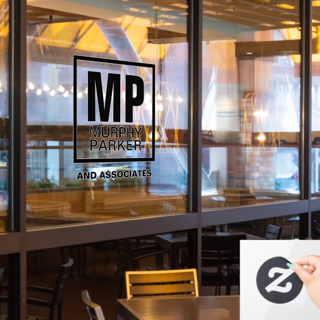 Benutzerdefiniertes Monogramm Modern Simple Square Fensteraufkleber (Restaurantfenster)