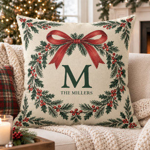 Benutzerdefiniertes Monogramm Nachname Holly Kranz Kissen