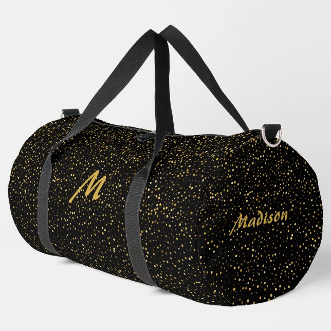 Benutzerdefiniertes Monogramm & Name Faux Glitter Duffle Bag (Linke Ecke)