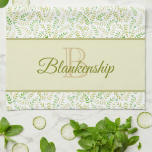 Benutzerdefiniertes Monogramm Name Natur Farnblatt Geschirrtuch