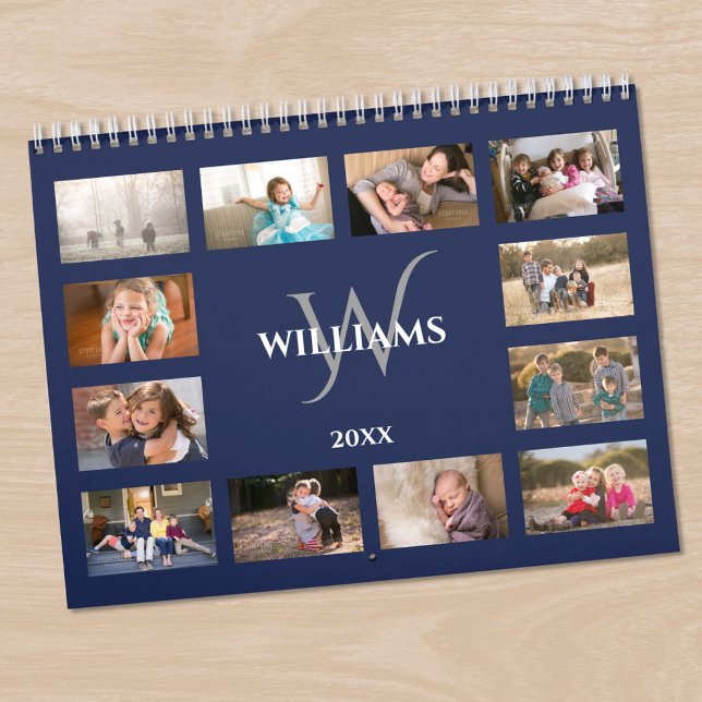 Benutzerdefiniertes Monogramm Name Navy Blau Foto Kalender (Custom Monogram Name Navy Blue Photo Calendar in situ)