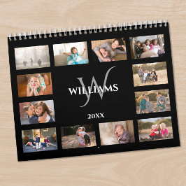 Benutzerdefiniertes Monogramm Name Schwarz Foto Kalender