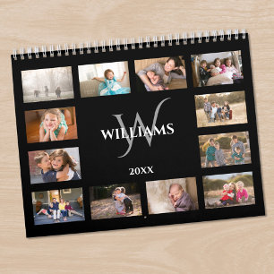 Benutzerdefiniertes Monogramm Name Schwarz Foto Kalender