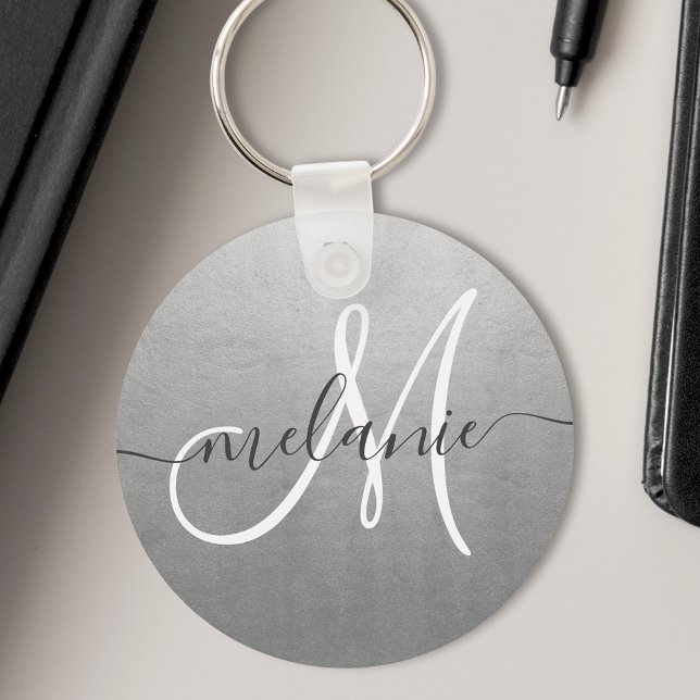 Benutzerdefiniertes Monogramm Name Trendige Schrif Schlüsselanhänger (Von Creator hochgeladen)