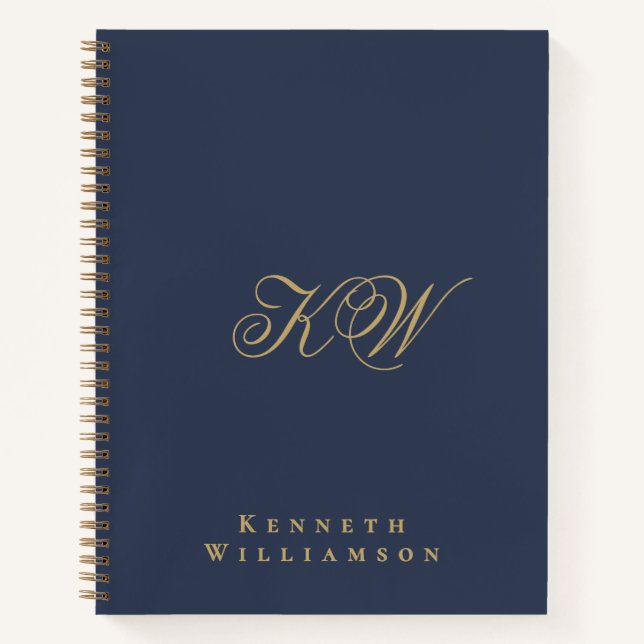 Benutzerdefiniertes Monogramm Navy Blau Gold Minim Notizbuch (Vorderseite)