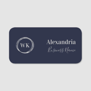 Benutzerdefiniertes Monogramm Navy Silber Mitarbei Namensschild