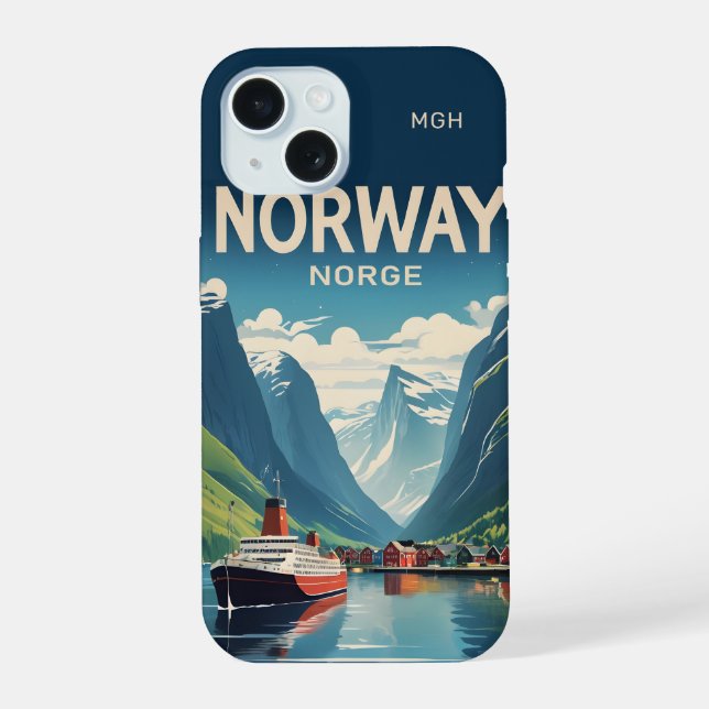 Benutzerdefiniertes Monogramm Norwegen iPhone 15 Hülle (Rückseite)