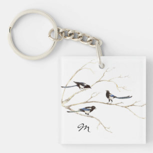 Benutzerdefiniertes Monogramm oder Name Magpie Fam Schlüsselanhänger