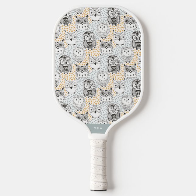 Benutzerdefiniertes Monogramm-Owl-Muster Pickleball Schläger (Vorderseite)