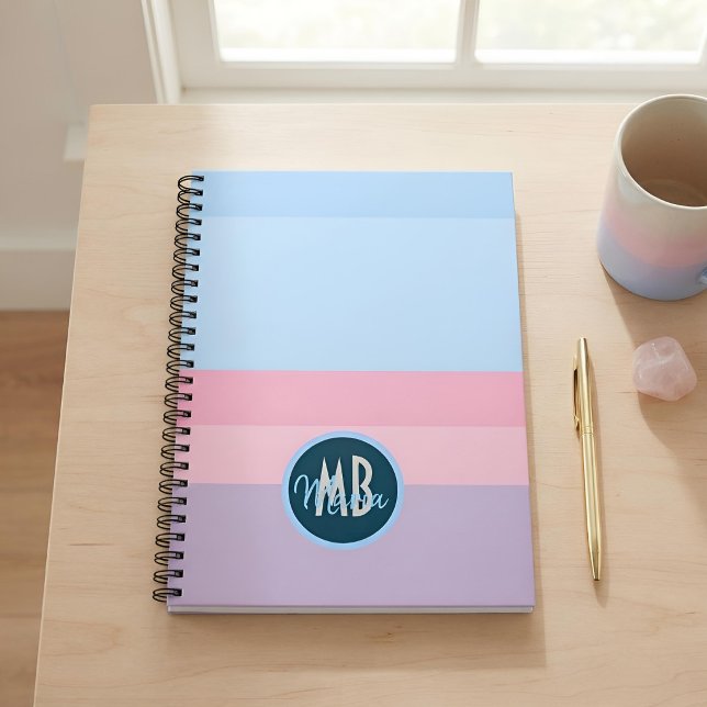 Benutzerdefiniertes Monogramm Pastellrosa & Blau S Notizblock (Von Creator hochgeladen)