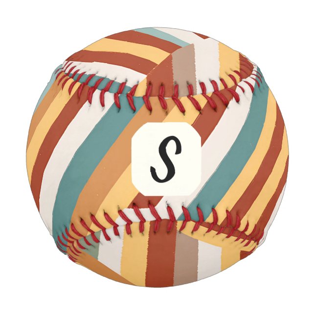 Benutzerdefiniertes Monogramm Retro 70er Geometric Baseball (Vorderseite)