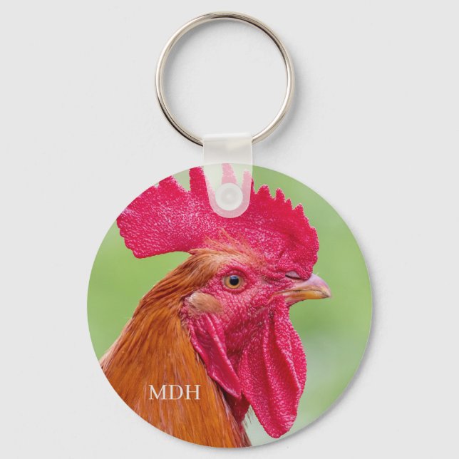 Benutzerdefiniertes Monogramm-Rooster-Nah-Up Schlüsselanhänger (Vorderseite)