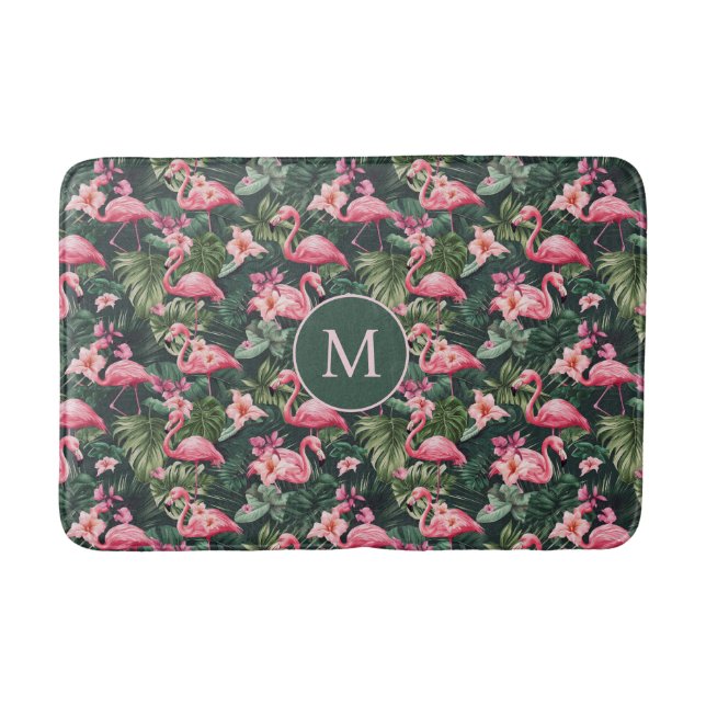 Benutzerdefiniertes Monogramm rosa Flamingos tropi Badematte (Vorderseite)
