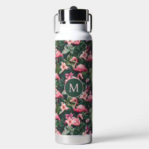 Benutzerdefiniertes Monogramm rosa Flamingos tropi Trinkflasche