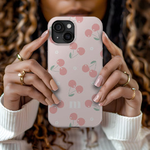 Benutzerdefiniertes Monogramm Rosa Retro-Kirschen Case-Mate iPhone Hülle