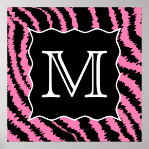 Benutzerdefiniertes Monogramm Rosa und Schwarz Zeb Poster