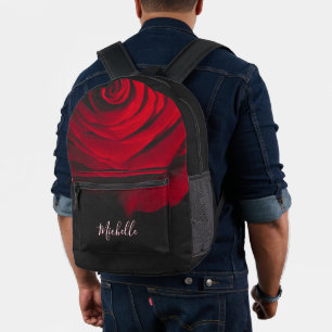 Benutzerdefiniertes Monogramm rote Rose Vintage-Fo Bedruckter Rucksack