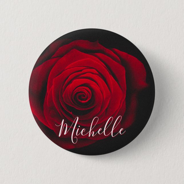 Benutzerdefiniertes Monogramm rote Rose Vintage-Fo Button (Vorderseite)