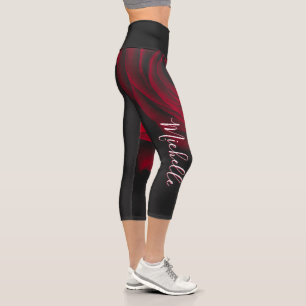 Benutzerdefiniertes Monogramm rote Rose Vintage-Fo Capri Leggings