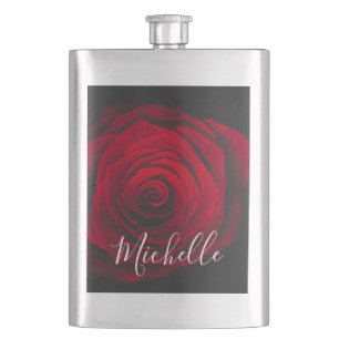 Benutzerdefiniertes Monogramm rote Rose Vintage-Fo Flachmann