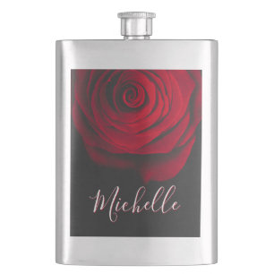 Benutzerdefiniertes Monogramm rote Rose Vintage-Fo Flachmann