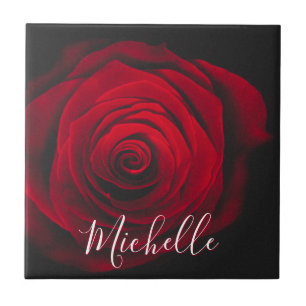 Benutzerdefiniertes Monogramm rote Rose Vintage-Fo Fliese