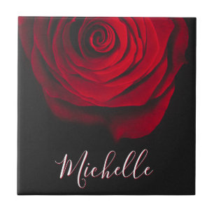 Benutzerdefiniertes Monogramm rote Rose Vintage-Fo Fliese